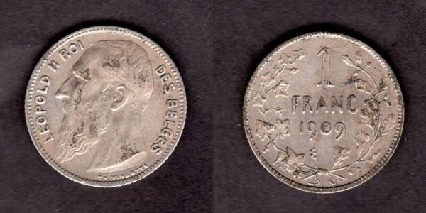 Belgium. One Franc 1909.    dy23006