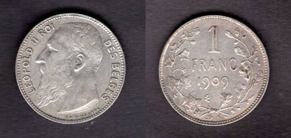 Belgium. One Franc 1909.     dy23008