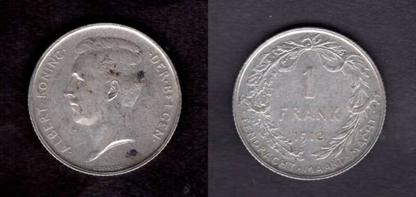 Belgium. One Franc. 1912.     dy23021