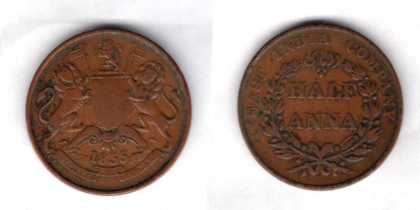 East India Company. 1/2 Anna 1835.  dy23037