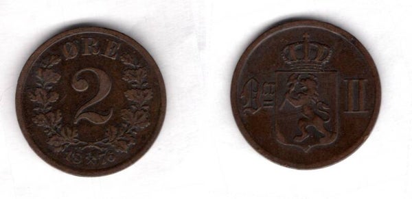 Norway. Two Ore 1876.   dy23146