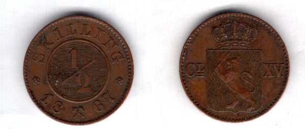 Norway. 1/2 Skilling 1867.   dy23162