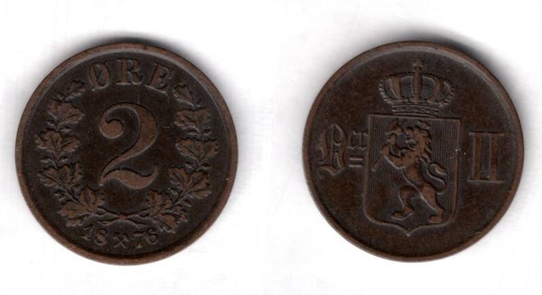 Norway. Two Ore 1876.   dy23164