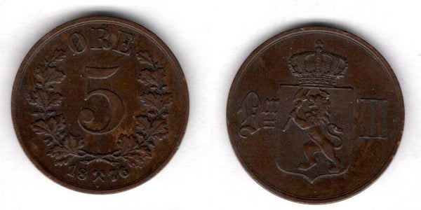Norway. Five Ore 1876.   dy23170