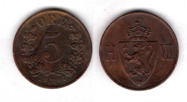 Norway. Five Ore 1907.   dy23175