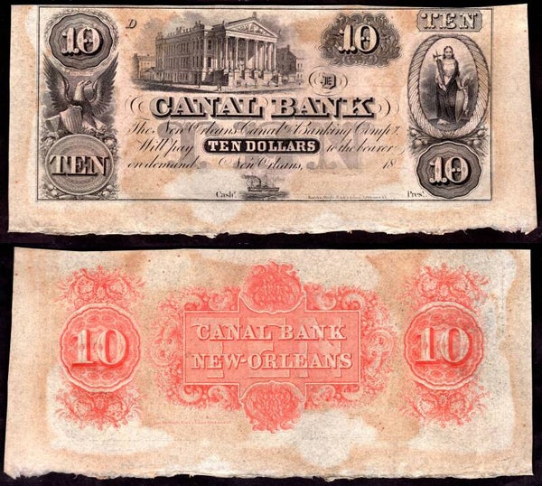 USA, Canal Bank, Orleans, $10 (1840s-50s), remainder AU. DY23183