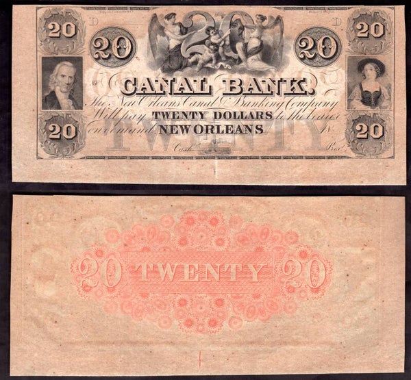 USA. Canal Bank New Orleans $20 (1840s) Remainder AU-UNC. DY23184