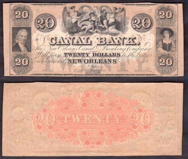 USA. Canal Bank New Orleans $20 (1840s) Remainder AU. DY23185