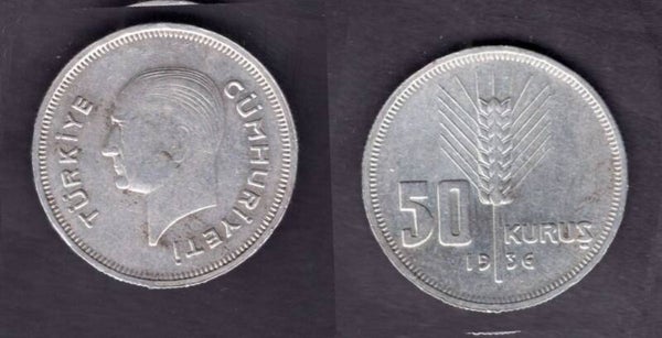 Turkey. 50 Kurush 1936.   dy23194