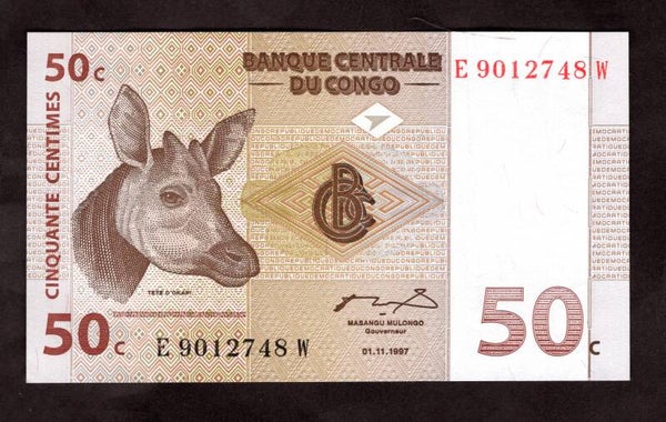 Congo. 50 Centimes 1997 AU-UNC.   dy23327