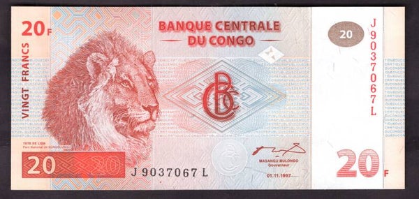 Congo. 20 Francs 1997 GEF/AU.  dy23330