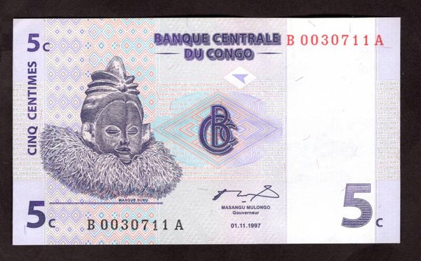 Congo. 5 Centimes 1997 AU-UNC.   dy23333