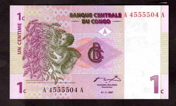 Congo. One Centime 1997 AU-UNC.   dy23334