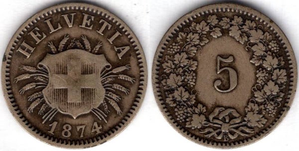 Switzerland. Five Rappen 1874.   dy23367