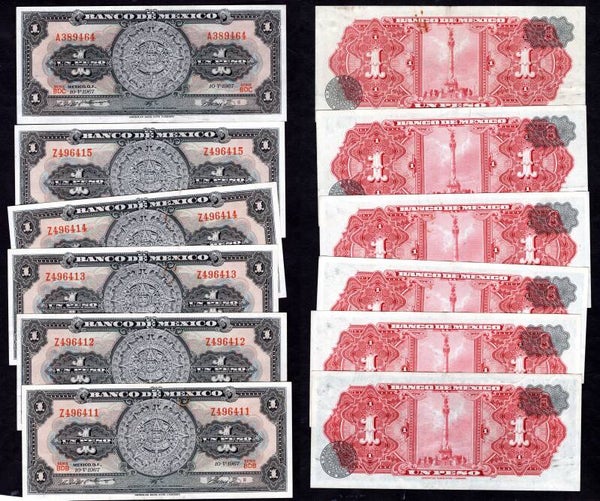 Mexico, 6 x 1 Peso 1967. Average VF. DY23397