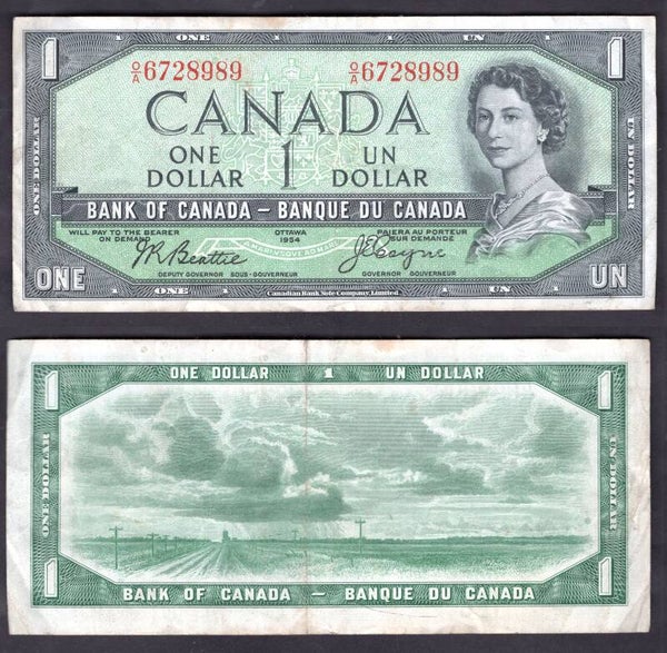 Canada. $1 "Devil's Head" variety 1954 O/A 6728989 Crisp F-VF.  dy23399