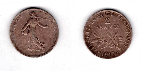 France. Two Francs 1919.   dy23454