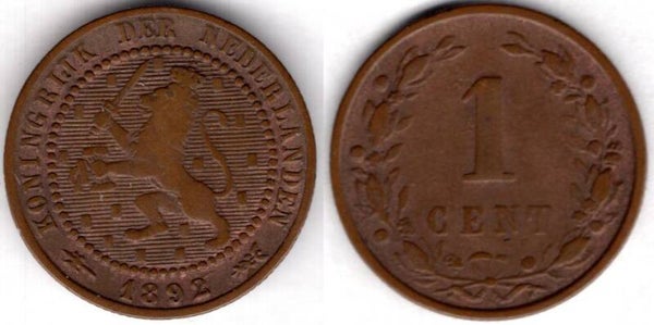 Netherlands. One Cent 1892.   dy23581