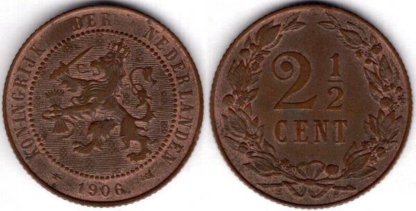 Netherlands. 2.5 Cents 1906 gilded.    dy23582