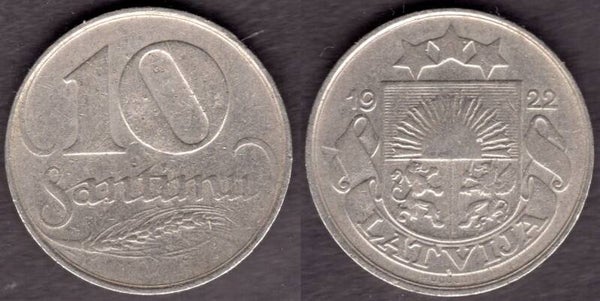Latvia. 10 Santimi 1922.   dy23611