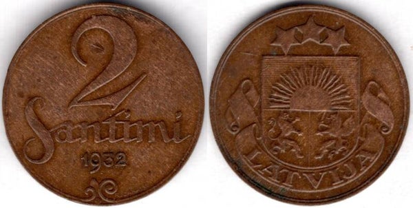 Latvia. Two Santimi 1932.   dy23612