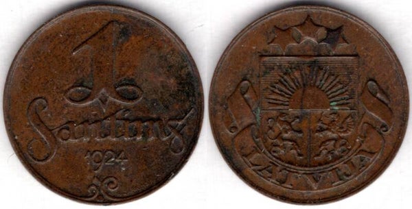 Latvia. One Santim 1924.   dy23613