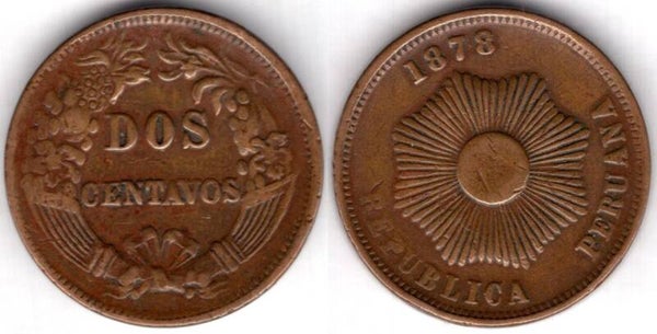 Peru. Two Centavos 1878.  dy23618