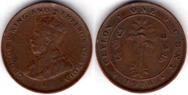 Ceylon. One Cent 1914.  dy23664