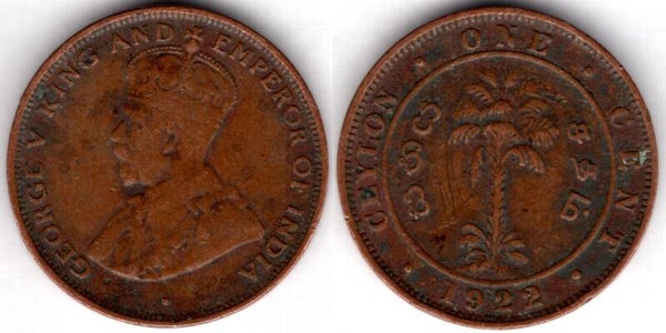 Ceylon. One Cent 1922.  dy23666