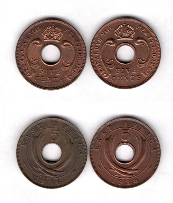 East Africa. 5 Cents, one each 1936KN & 1936H. DY23705