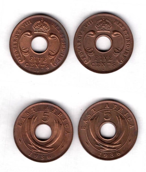 East Africa. 5 Cents, one each 1936KN & 1936H. DY23706