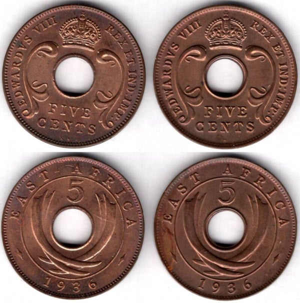 East Africa. 5 Cents, one each 1936KN & 1936H. DY23707