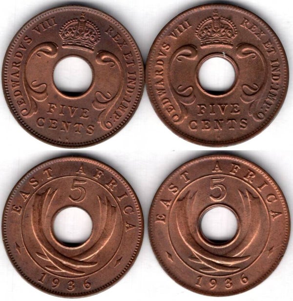 East Africa. 5 Cents, one each 1936KN & 1936H. DY23708