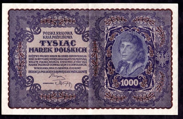 Poland. 1,000 Marek I Serja B 908863  Crisp NEF.  dy23709
