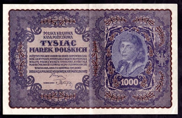 Poland. 1,000 Marek I Serja B 908869  Crisp NEF.  dy23710