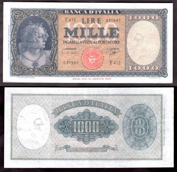 Italy. 1,000 Lire 1961 T412 031947 GVF+.  dy23764