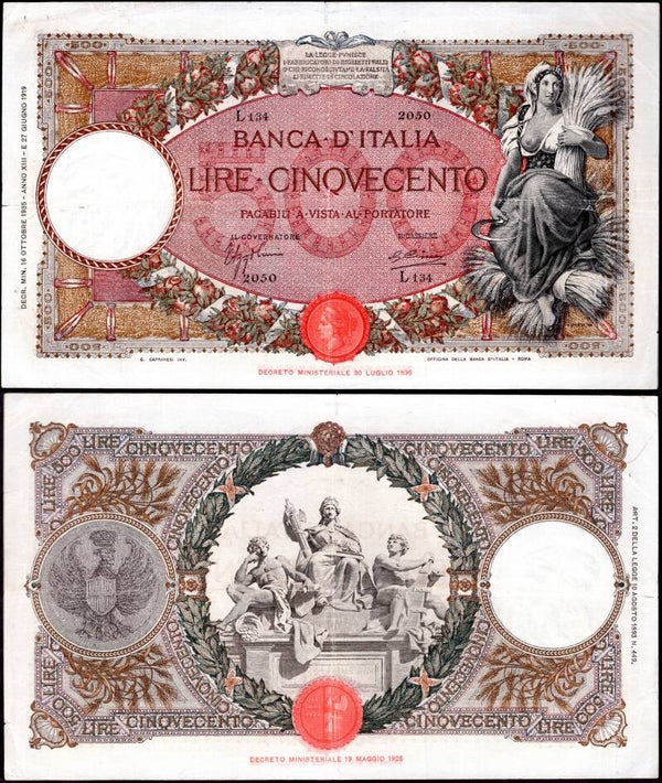 Italy. 500 Lire 16-10-1935 (WPM 51c). L134 2050. VF. DY23766