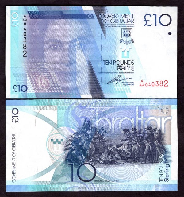 Gibraltar. £10 2010 series A/AA AU+.  dy23786