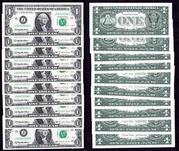 USA. FRN. 10 x $1 Consecutive Kansas City series 1995 AU-UNC.  dy23799
