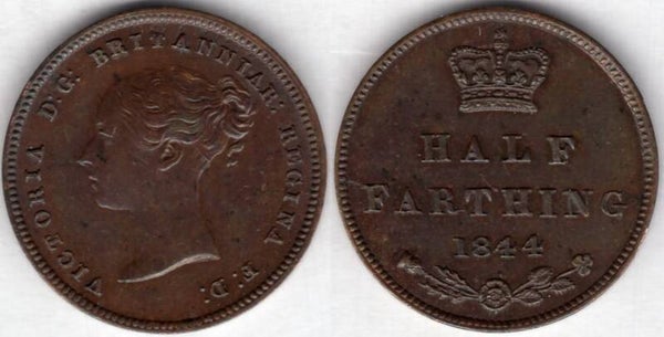 Great Britain. Half Farthing  1844, Doubling/Overstrike on "R".  dy23814