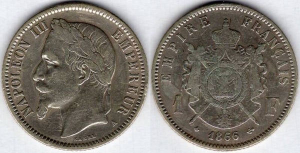 France. One Franc 1866A.  dy23815