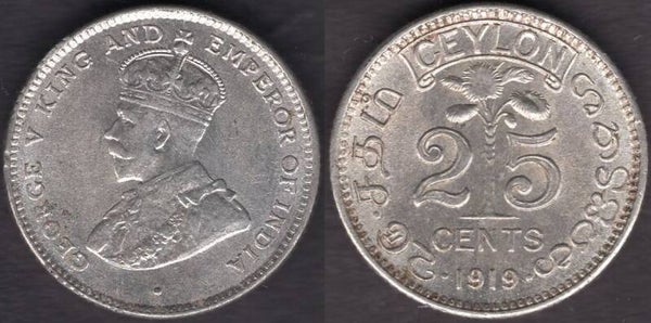 Ceylon. 25 Cents 1919.   dy23817