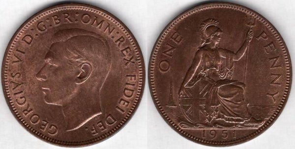 Great Britain. George VI. Penny 1951 AU.   dy23838