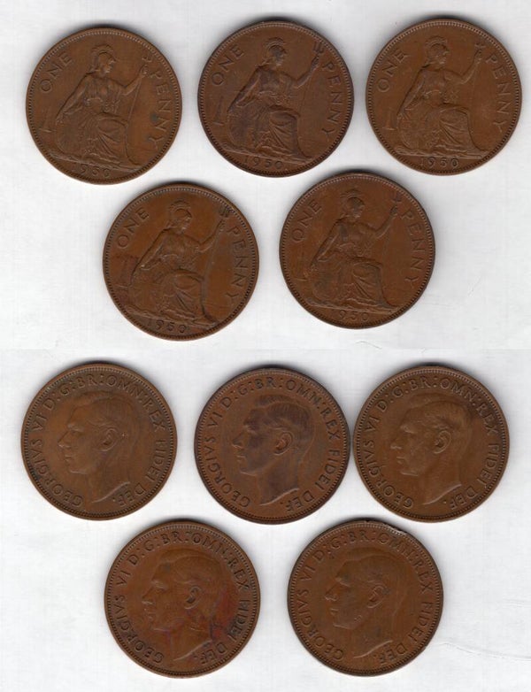 Great Britain. George VI. 1950 Penny x 5.   dy23851