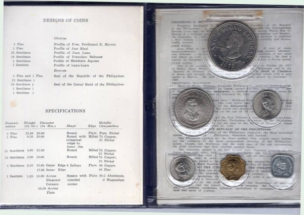 Philippines. Six Coin Set 1975 in "passport" folder.   dy23855