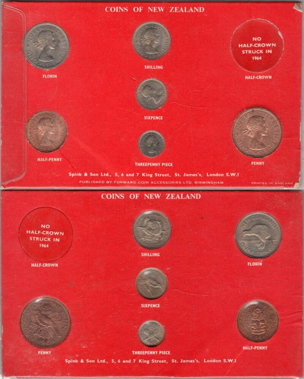 New Zealand. Six Coin Year Set for 1964 in red "Spink" card.   dy23856
