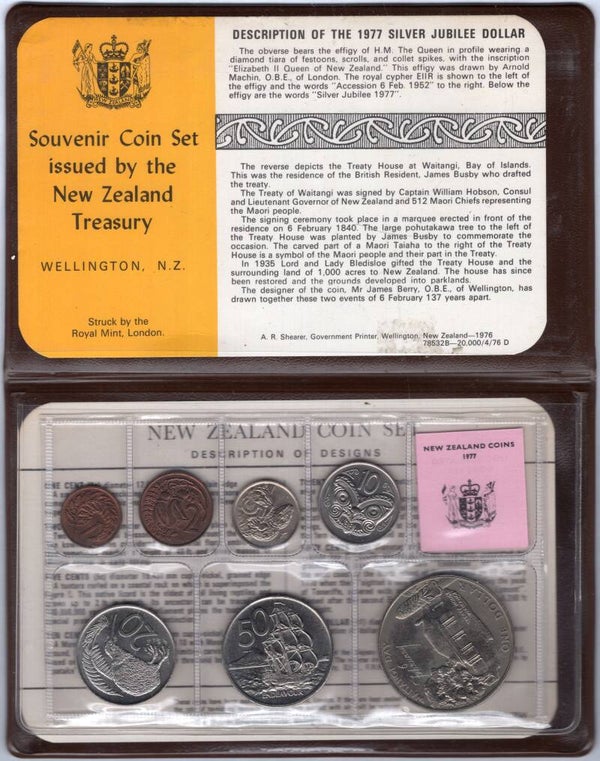 New Zealand. Seven Coin Year Set 1977 in plastic folder.  dy23857