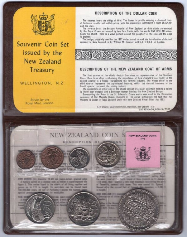 New Zealand. Seven coin set 1976 in plastic folder.  dy23859