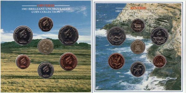 Falkland Islands. Seven Coin Set 1987 in card folder.  dy23860