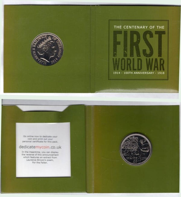 Guernsey.  WW1 commemorative £5 2014.   dy23888